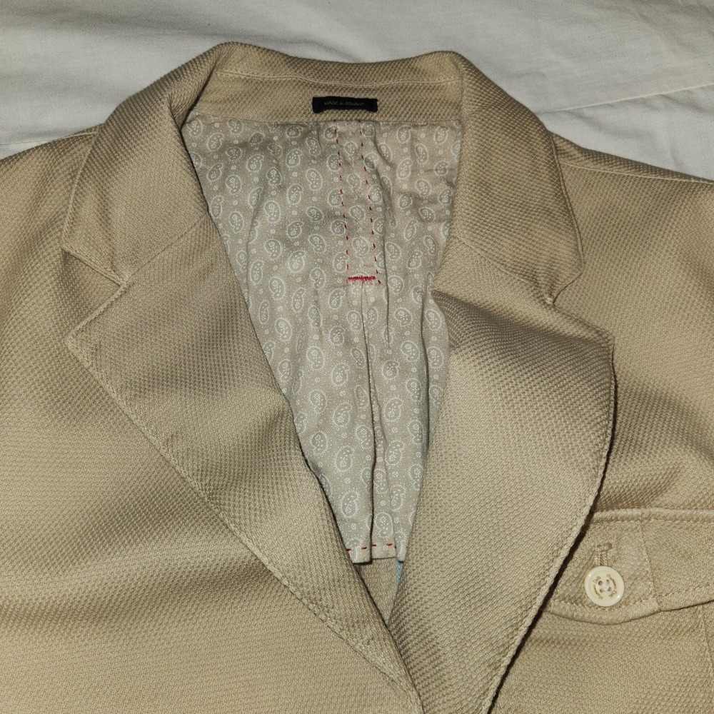 Massimo Dutti Mens Tan Beige Extrafine Cotton Honeycomb Blazer Jacket Size 40